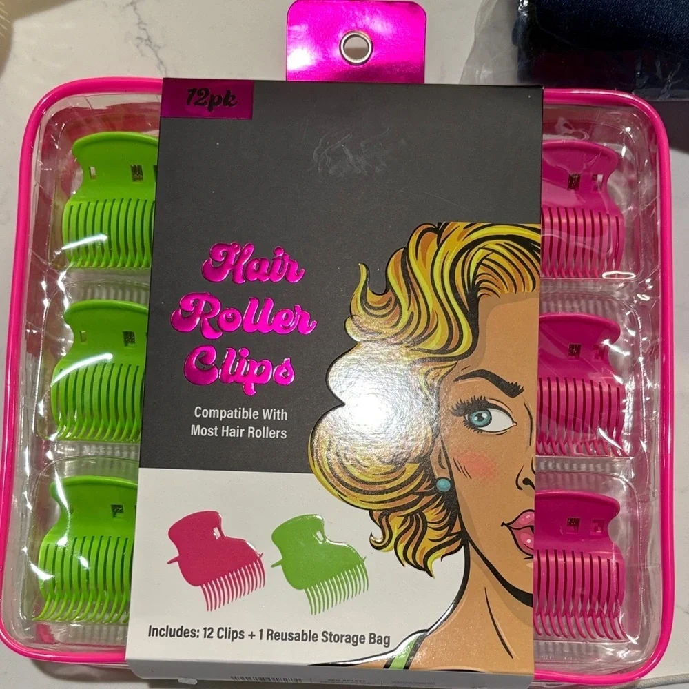 Hair Roller Clips - Pink & Green - Unbranded
